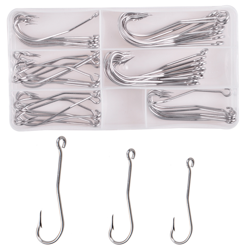 Fishing Hook Barbless - 56Pcs/Box Stainless steel Long shank Fishing