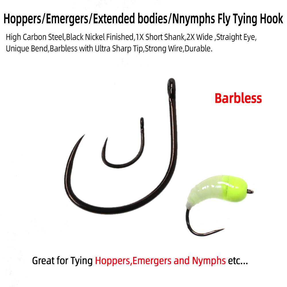 50pcs #8～#20 Hopper Emergers E - Fishing Hook Barbless 评论和价格