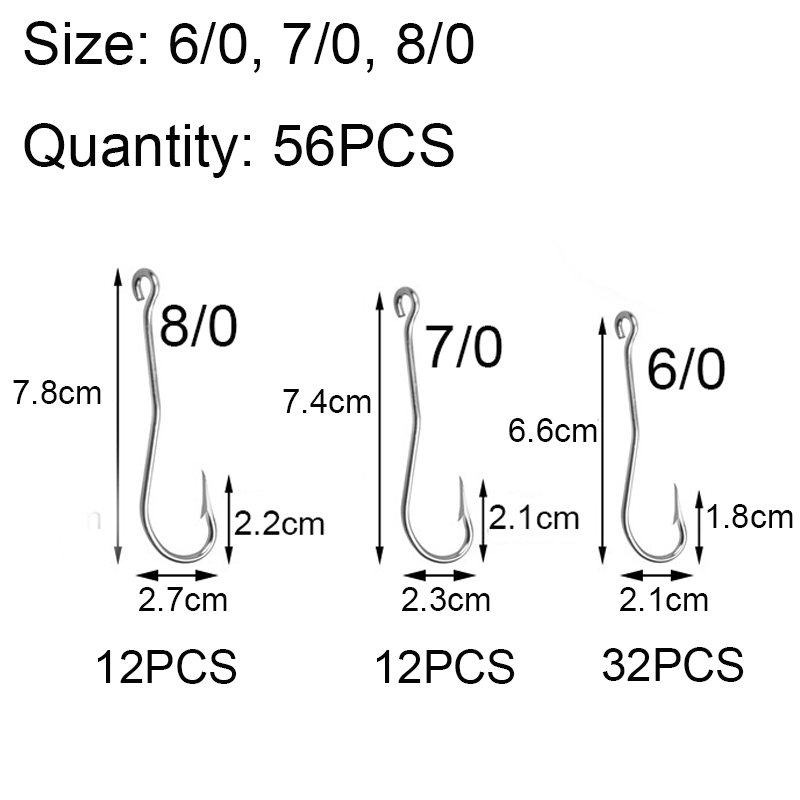 56Pcs/Box Stainless steel Long - Fishing Hook Barbless 评论和价格